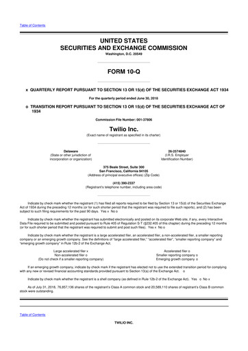 Miniature Twilio 10-Q Rapport trimestriel 2018 