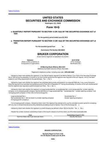 Thumbnail Bruker 10-Q Quarterly Report FY2018 