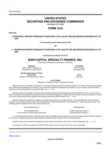 Thumbnail Bain Capital Specialty Finance
 10-Q Quarterly Report FY 