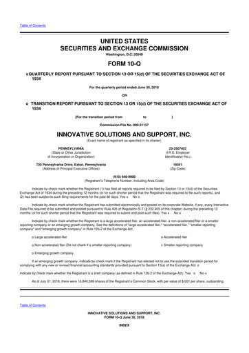 Thumbnail Innovative Solutions and Support 10-Q Quarterly Report FY2018 