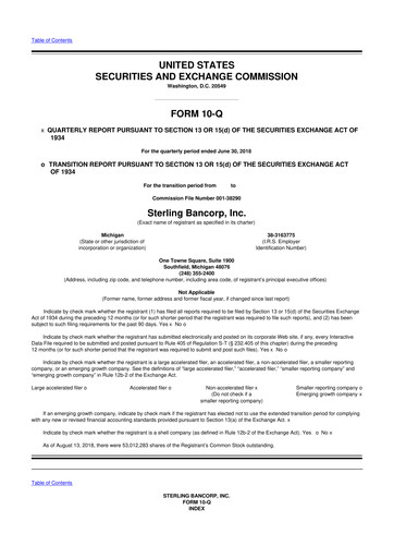 Thumbnail Sterling Bancorp 10-Q Quarterly Report FY2018 