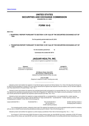 Thumbnail Jaguar Health 10-Q Quarterly Report FY2018 