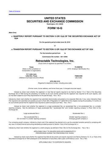 Thumbnail Retractable Technologies 10-Q Quarterly Report FY2018 