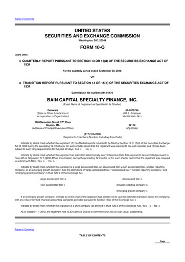 Thumbnail Bain Capital Specialty Finance
 10-Q Quarterly Report FY 