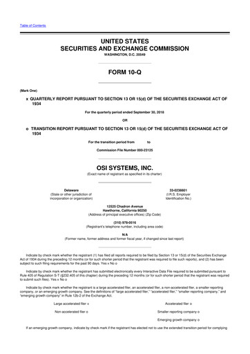 Thumbnail OSI Systems
 10-Q Quarterly Report FY2019 