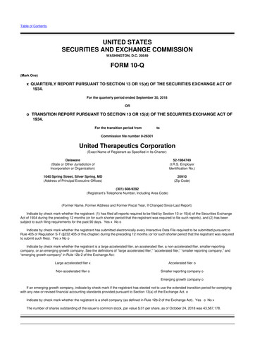 Thumbnail United Therapeutics 10-Q Quarterly Report FY2018 