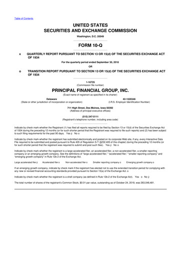 Thumbnail Principal Financial Group 10-Q Quarterly Report FY2018 