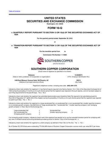 Thumbnail Southern Copper 10-Q Quarterly Report FY2018 