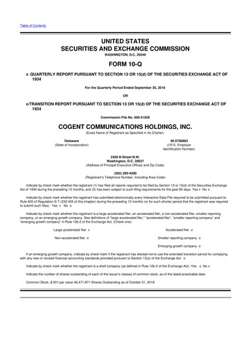 Thumbnail Cogent Communications
 10-Q Quarterly Report FY2018 