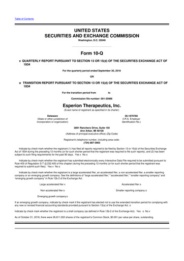 Thumbnail Esperion Therapeutics 10-Q Quarterly Report FY 