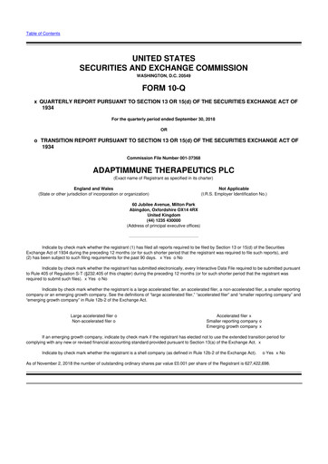 Thumbnail Adaptimmune Therapeutics 10-Q Quarterly Report FY2018 