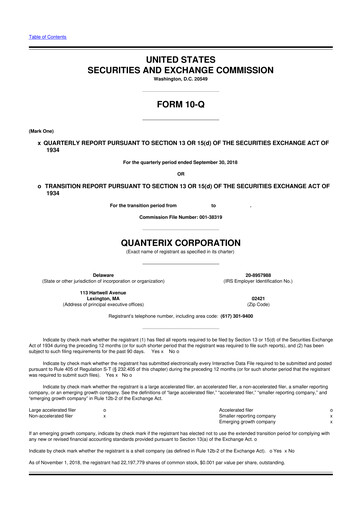 Miniature Quanterix 10-Q Rapport trimestriel 2018 
