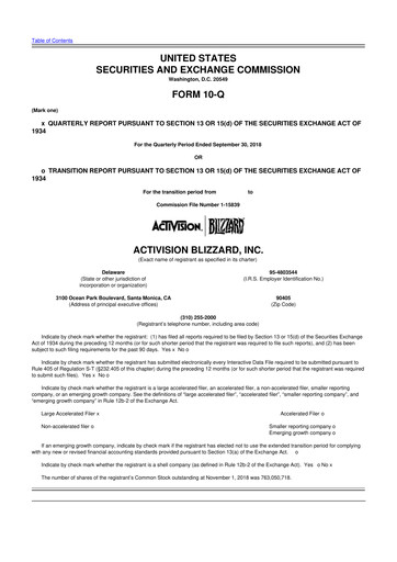 Thumbnail Activision Blizzard 10-Q Quarterly Report FY2018 