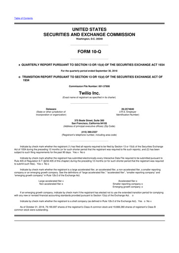 Miniature Twilio 10-Q Rapport trimestriel 2018 