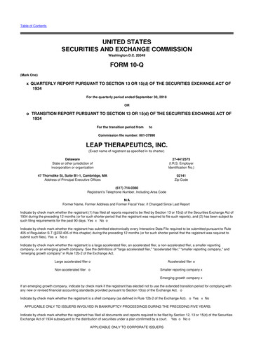 Thumbnail Leap Therapeutics
 10-Q Quarterly Report FY2018 