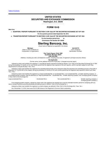 Thumbnail Sterling Bancorp 10-Q Quarterly Report FY2018 