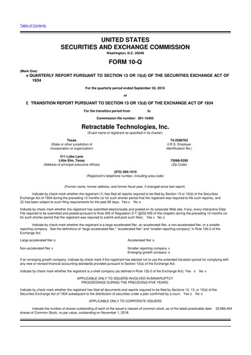 Thumbnail Retractable Technologies 10-Q Quarterly Report FY2018 