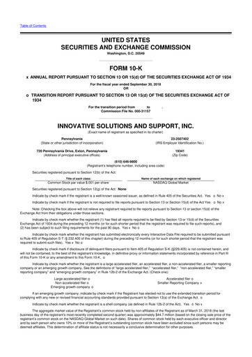 Thumbnail Innovative Solutions and Support 10-K Annual Report 2018