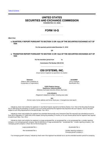 Thumbnail OSI Systems
 10-Q Quarterly Report FY2019 