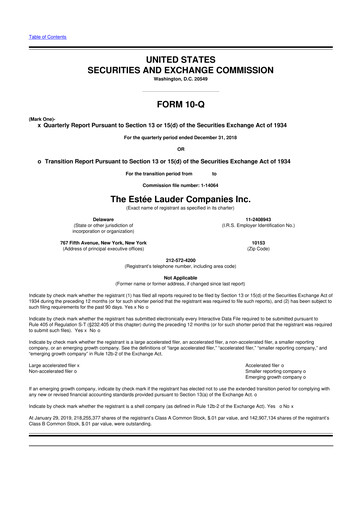 Miniature Estee Lauder 10-Q Rapport trimestriel 2019 