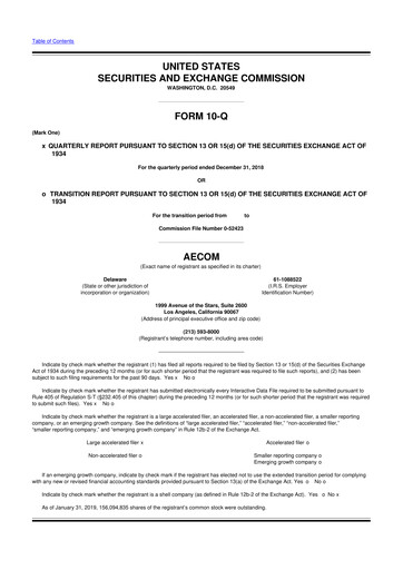 Thumbnail AECOM 10-Q Quarterly Report FY2019 