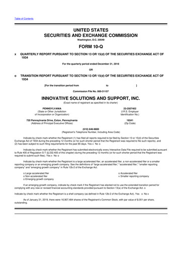 Thumbnail Innovative Solutions and Support 10-Q Quarterly Report FY2019 