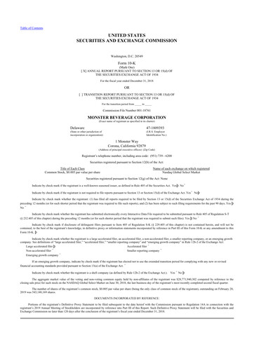 Thumbnail Monster Beverage 10-K Annual Report 2018