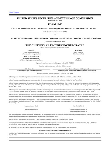 Thumbnail The Cheesecake Factory
 10-K Annual Report 2018