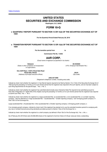 Thumbnail AAR 10-Q Quarterly Report FY2019 