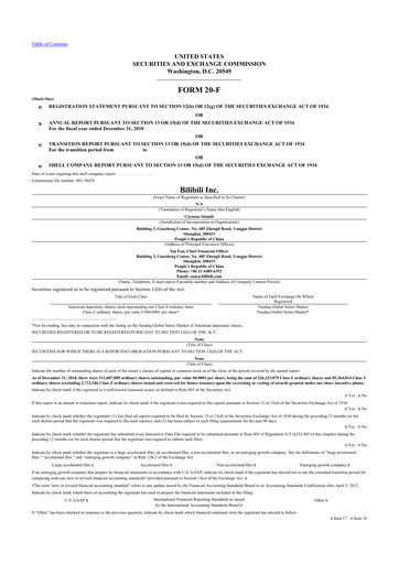 Miniature Bilibili 20-F Rapport annuel 