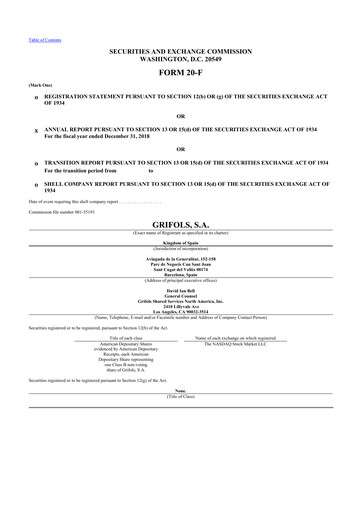 Miniature Grifols 20-F Rapport annuel 2018