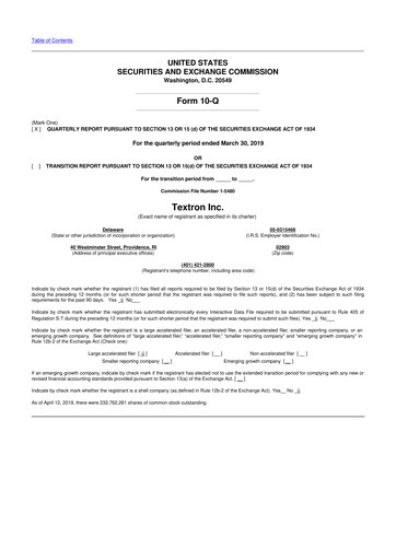 Miniature Textron 10-Q Rapport trimestriel 2019 