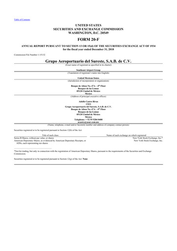 Miniature Grupo Aeroportuario del Sureste
(ASUR) 20-F Rapport annuel 2018