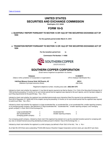 Thumbnail Southern Copper 10-Q Quarterly Report FY2019 