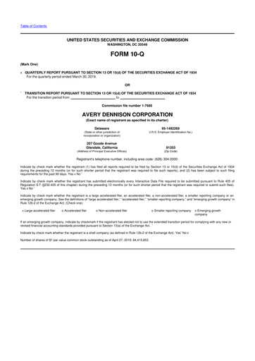 Miniature Avery Dennison
 10-Q Rapport trimestriel 2019 