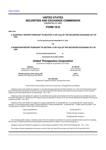 Thumbnail United Therapeutics 10-Q Quarterly Report FY2019 