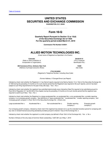 Thumbnail Allient 10-Q Quarterly Report FY2019 