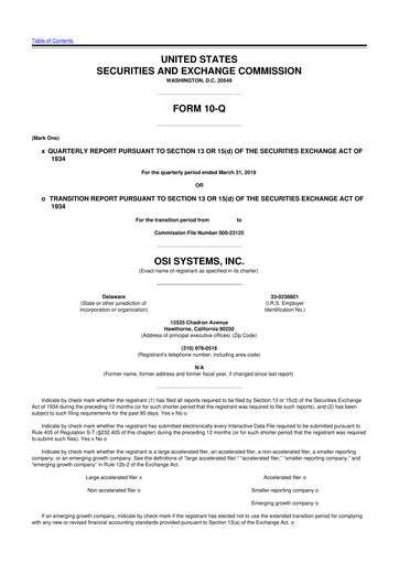 Thumbnail OSI Systems
 10-Q Quarterly Report FY2019 