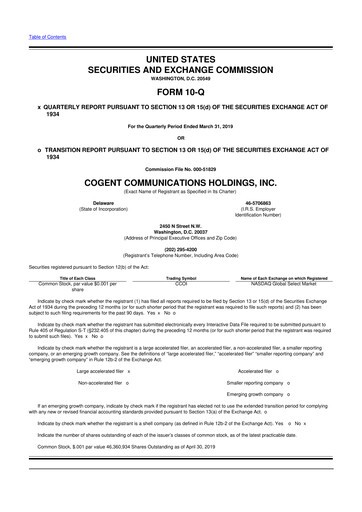 Thumbnail Cogent Communications
 10-Q Quarterly Report FY2019 