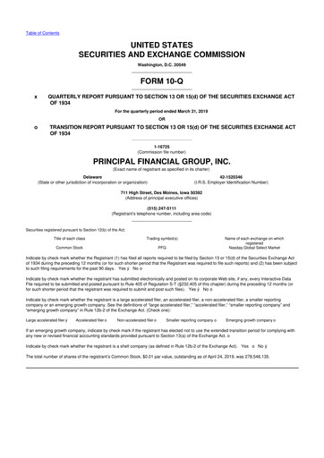Thumbnail Principal Financial Group 10-Q Quarterly Report FY2019 