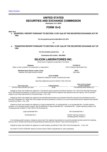 Thumbnail Silicon Labs
 10-Q Quarterly Report FY2019 