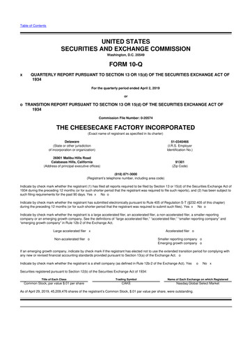 Vorschaubild The Cheesecake Factory
 10-Q Quartalsbericht 2019 