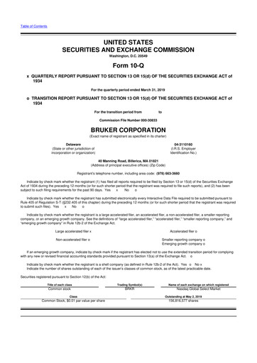 Thumbnail Bruker 10-Q Quarterly Report FY2019 