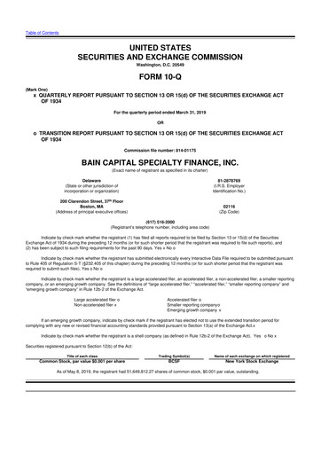 Thumbnail Bain Capital Specialty Finance
 10-Q Quarterly Report FY 