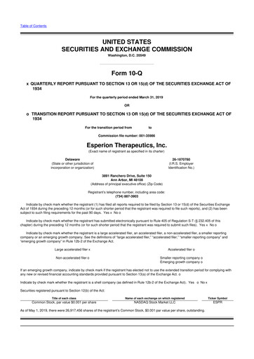Thumbnail Esperion Therapeutics 10-Q Quarterly Report FY 