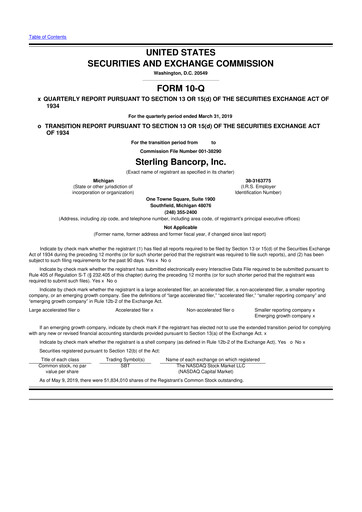Thumbnail Sterling Bancorp 10-Q Quarterly Report FY2019 