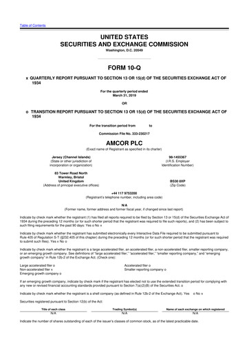Miniature Amcor 10-Q Rapport trimestriel 2019 