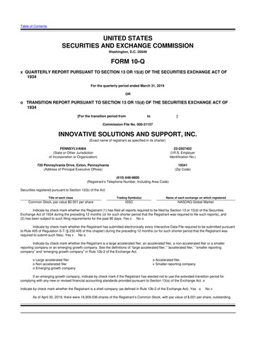 Thumbnail Innovative Solutions and Support 10-Q Quarterly Report FY2019 