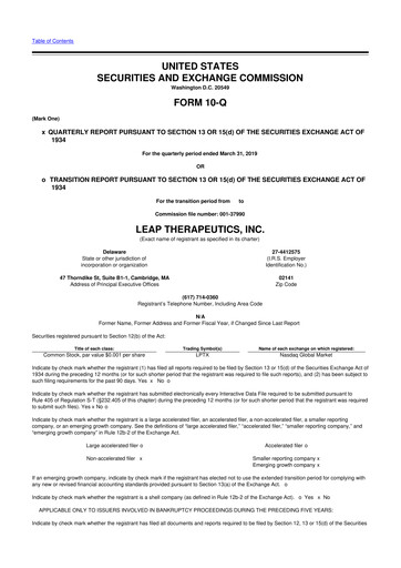 Thumbnail Leap Therapeutics
 10-Q Quarterly Report FY2019 