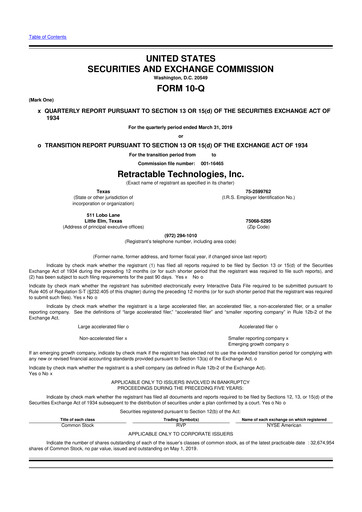 Thumbnail Retractable Technologies 10-Q Quarterly Report FY2019 